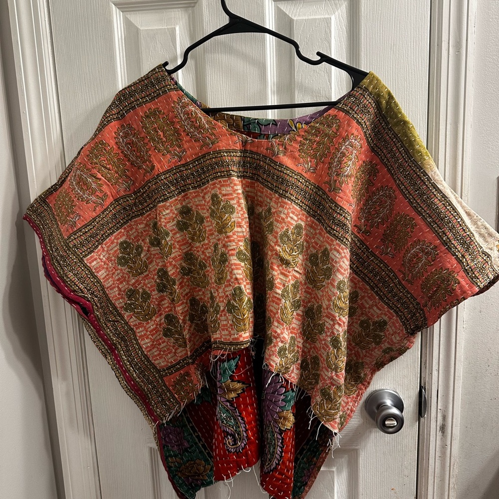 Reversible High Low Floral Kantha Top